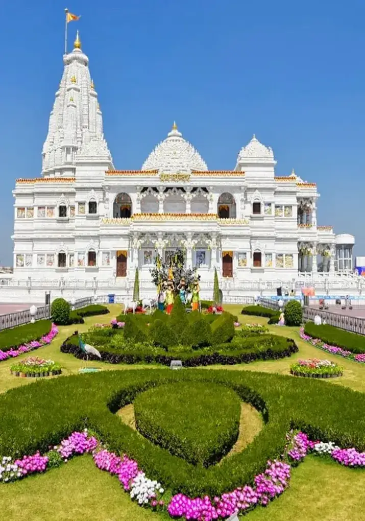 Prem Mandir Vrindavan illuminated temple Uttar Pradesh India
